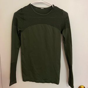 Fabletics Dark Green Mesh Long Sleeve Workout Top